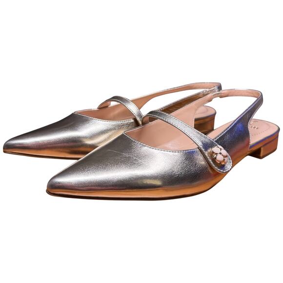 BANDOLINO Aubriana Women's 10M Gold Slingback Flats Pointed Toe Flower Ornament - Picture 2 of 10